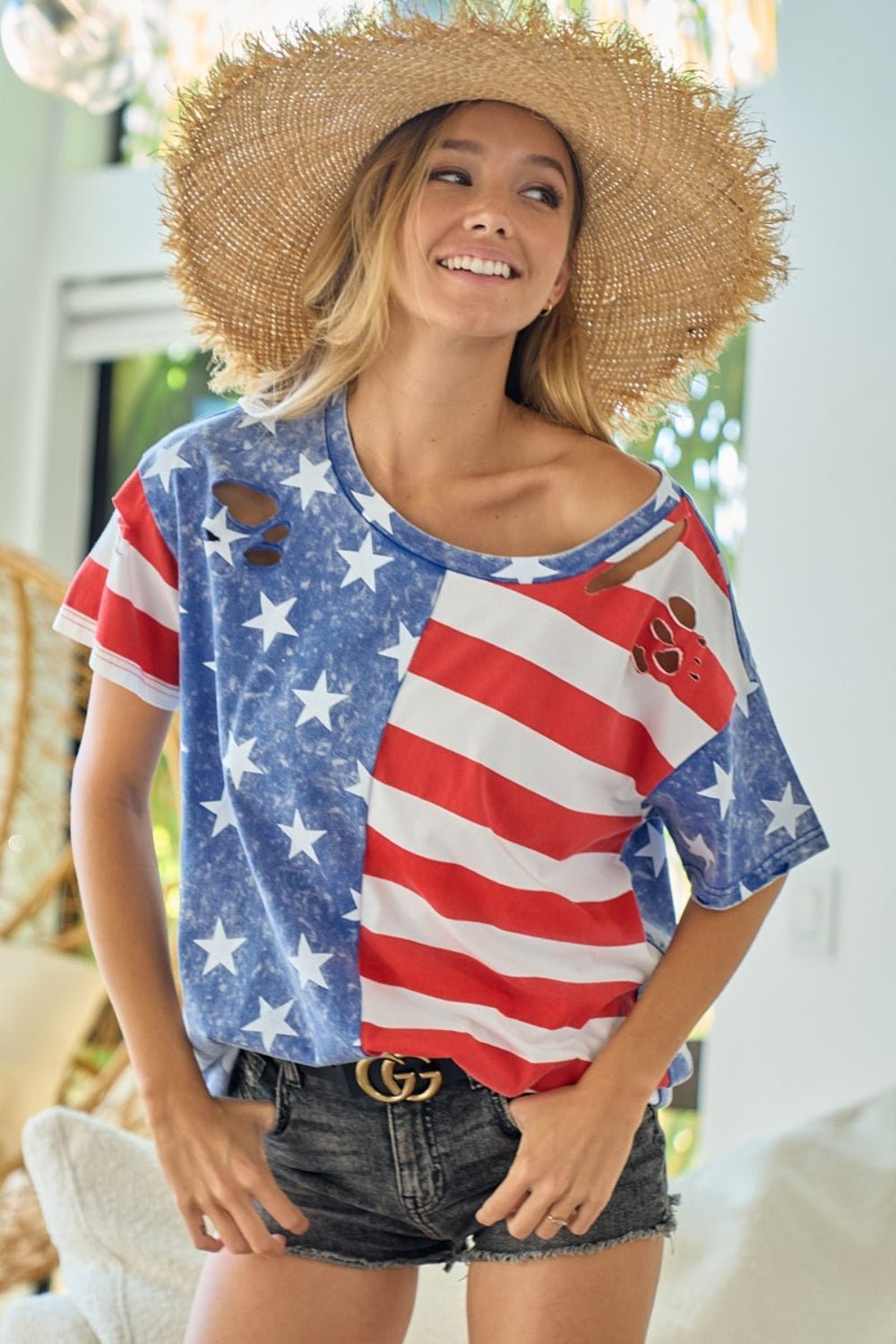 BiBi American Flag Theme Short Sleeve T - Shirt - Admiresty