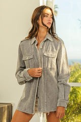 BiBi Button Up Corduroy Shacket - Admiresty