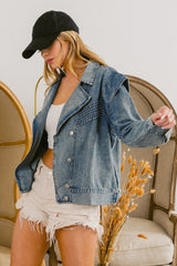 BiBi Button Up Long Sleeve Denim Jacket - Admiresty