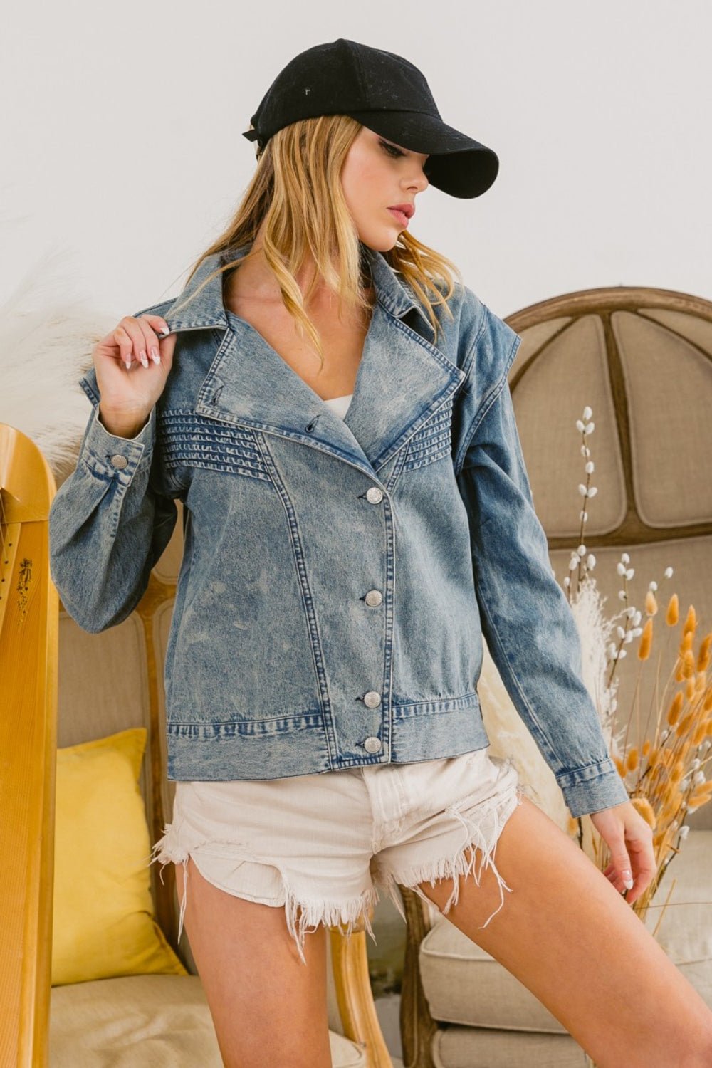 BiBi Button Up Long Sleeve Denim Jacket - Admiresty