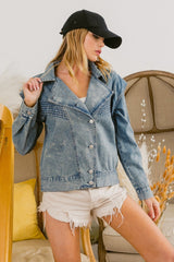 BiBi Button Up Long Sleeve Denim Jacket - Admiresty