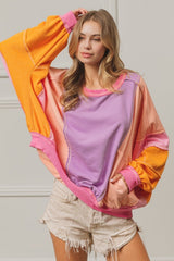 BiBi Color Block Exposed Seam Sweatshirt with Pockets - Admiresty