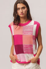 BiBi Color Block Round Neck Sweater Vest - Admiresty