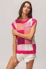 BiBi Color Block Round Neck Sweater Vest - Admiresty