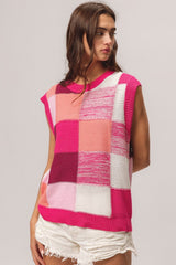 BiBi Color Block Round Neck Sweater Vest - Admiresty