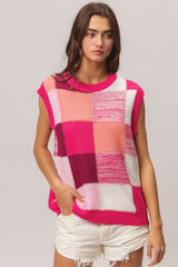 BiBi Color Block Round Neck Sweater Vest - Admiresty