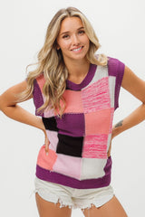 BiBi Color Block Round Neck Sweater Vest - Admiresty