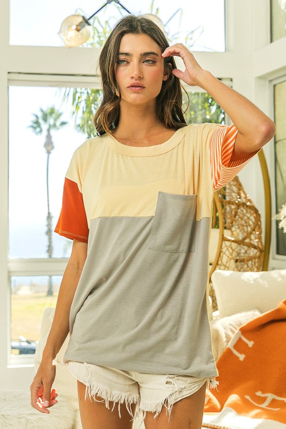 BiBi Color Block Short Sleeve T - Shirt - Admiresty