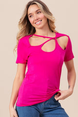 BiBi Cutout Asymmetrical Neck Short Sleeve T - Shirt - Admiresty