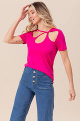 BiBi Cutout Asymmetrical Neck Short Sleeve T - Shirt - Admiresty