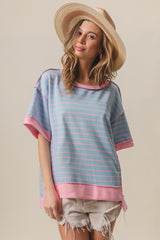 BiBi Exposed Seam Stripe Contrast T - Shirt - Admiresty