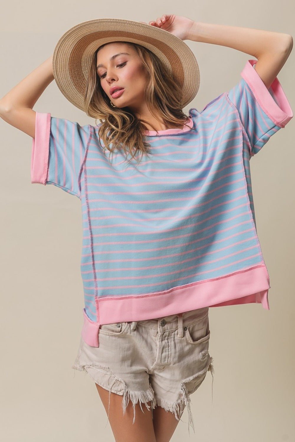 BiBi Exposed Seam Stripe Contrast T - Shirt - Admiresty