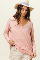 BiBi Exposed Seam V - Neck Long Sleeve T - Shirt - Admiresty