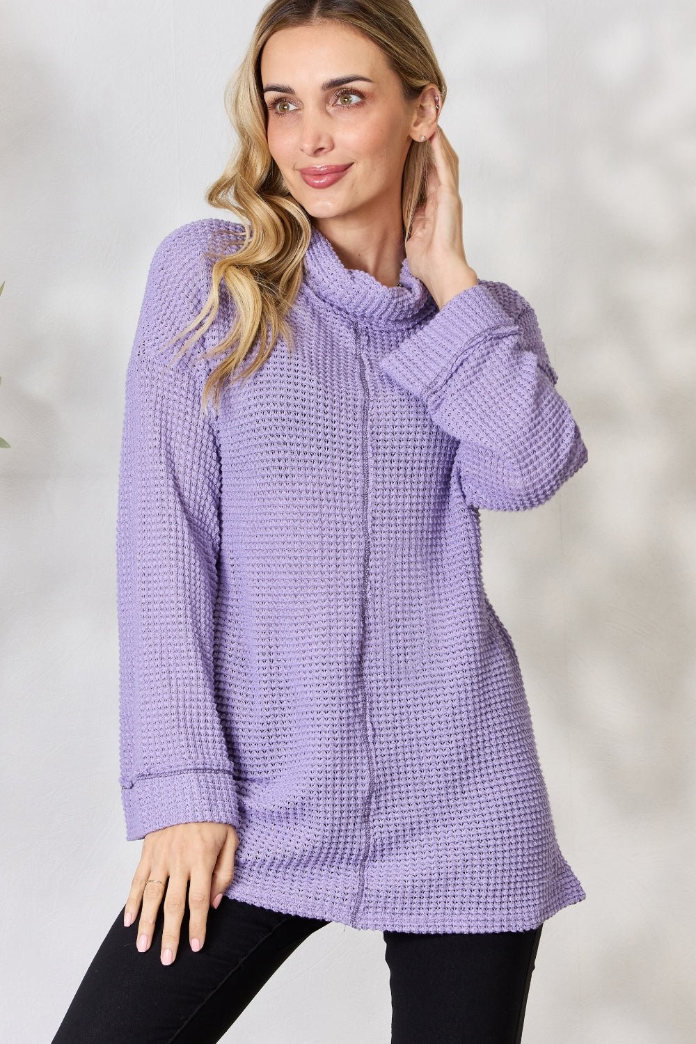 BiBi Exposed Seam Waffle Knit Top - Admiresty