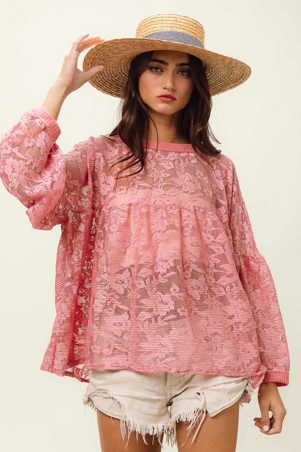 BiBi Floral Lace Long Sleeve Top - Admiresty