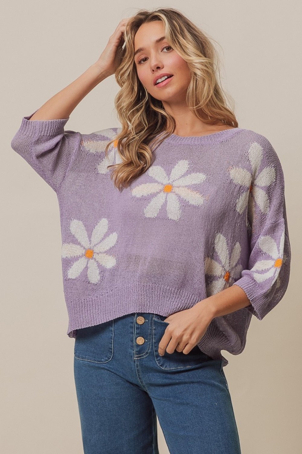 BiBi Floral Pattern Slit Sweater - Admiresty