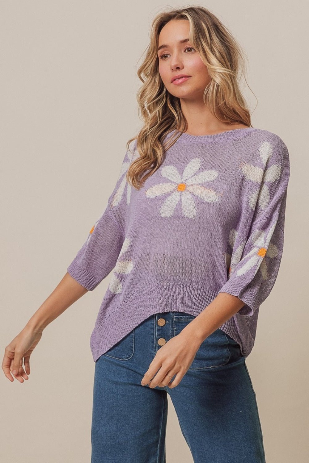 BiBi Floral Pattern Slit Sweater - Admiresty