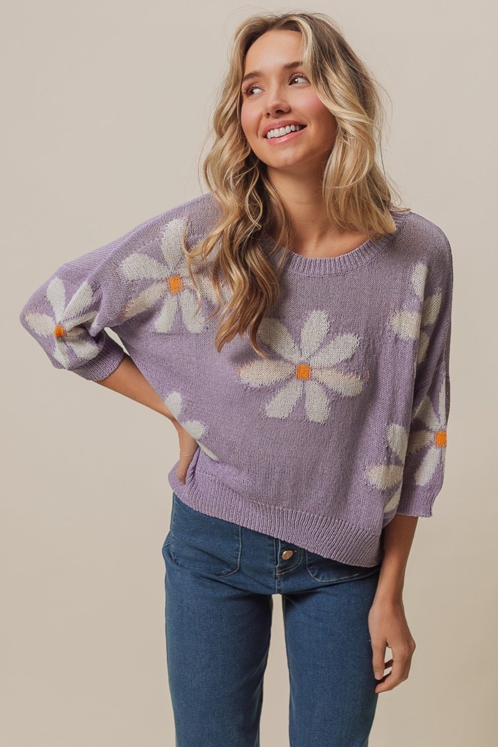 BiBi Floral Pattern Slit Sweater - Admiresty