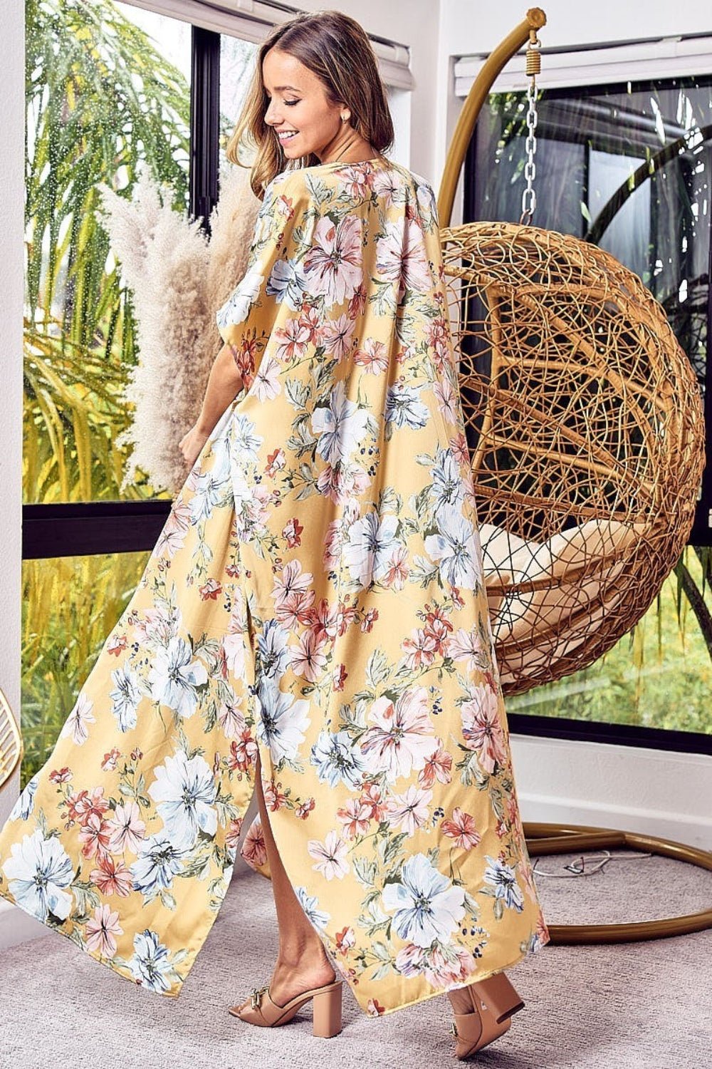 BiBi Floral Side Slit Longline Cardigan - Admiresty