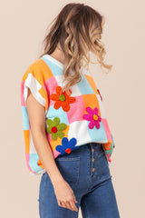 BiBi Flower Patch Checkered Sweater Vest - Admiresty