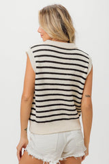 BiBi Flower Patch Striped Half Button Sweater Vest - Admiresty