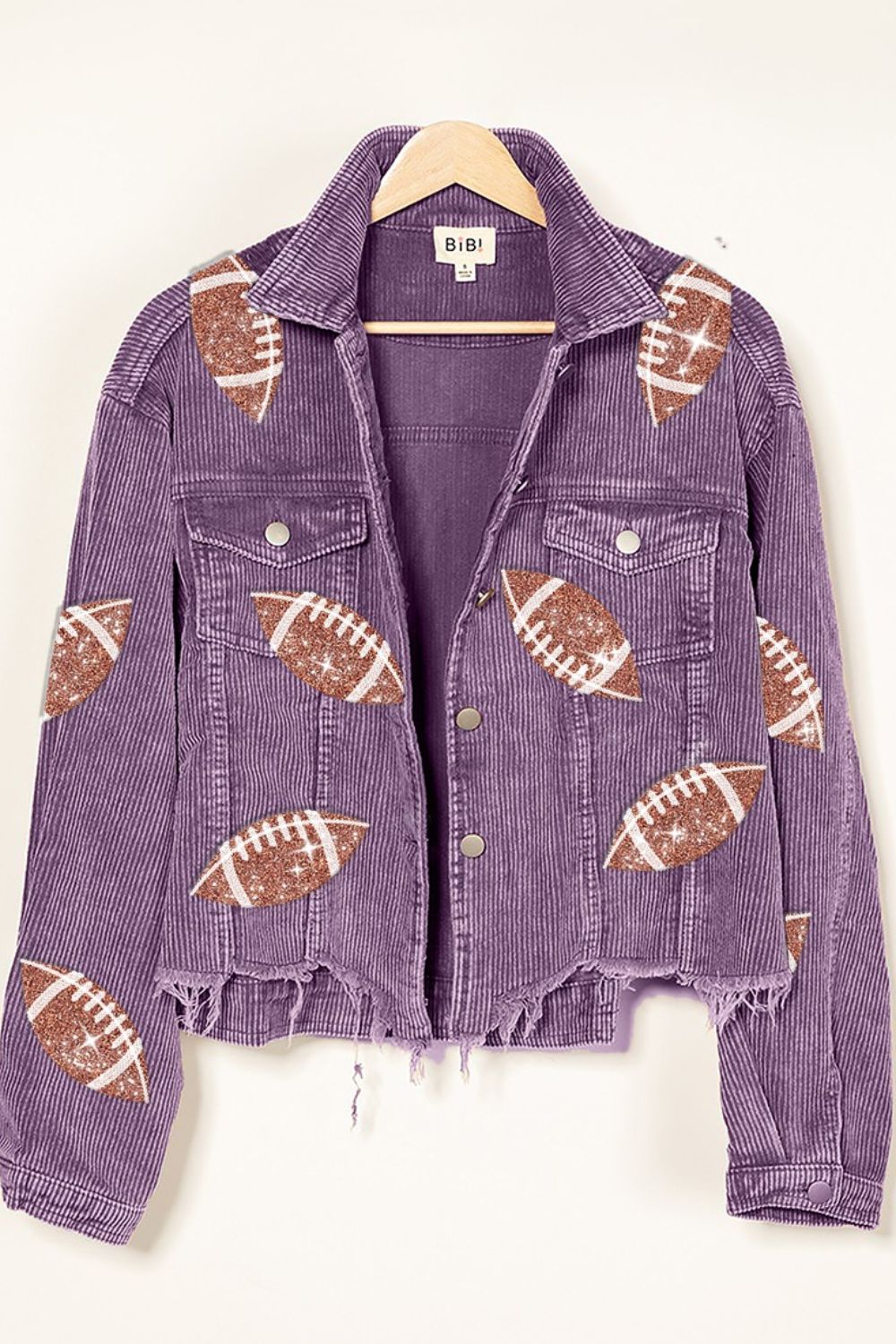 BiBi Football Sequin Embroidery Washed Corduroy Jacket - Admiresty