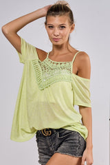 BiBi Front Crochet Lace Adjustable Strap Top - Admiresty