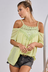 BiBi Front Crochet Lace Adjustable Strap Top - Admiresty