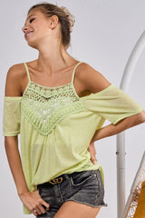 BiBi Front Crochet Lace Adjustable Strap Top - Admiresty