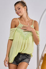 BiBi Front Crochet Lace Adjustable Strap Top - Admiresty