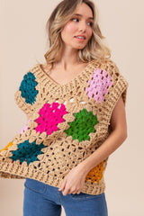 BiBi Granny Square Openwork Sweater Vest - Admiresty