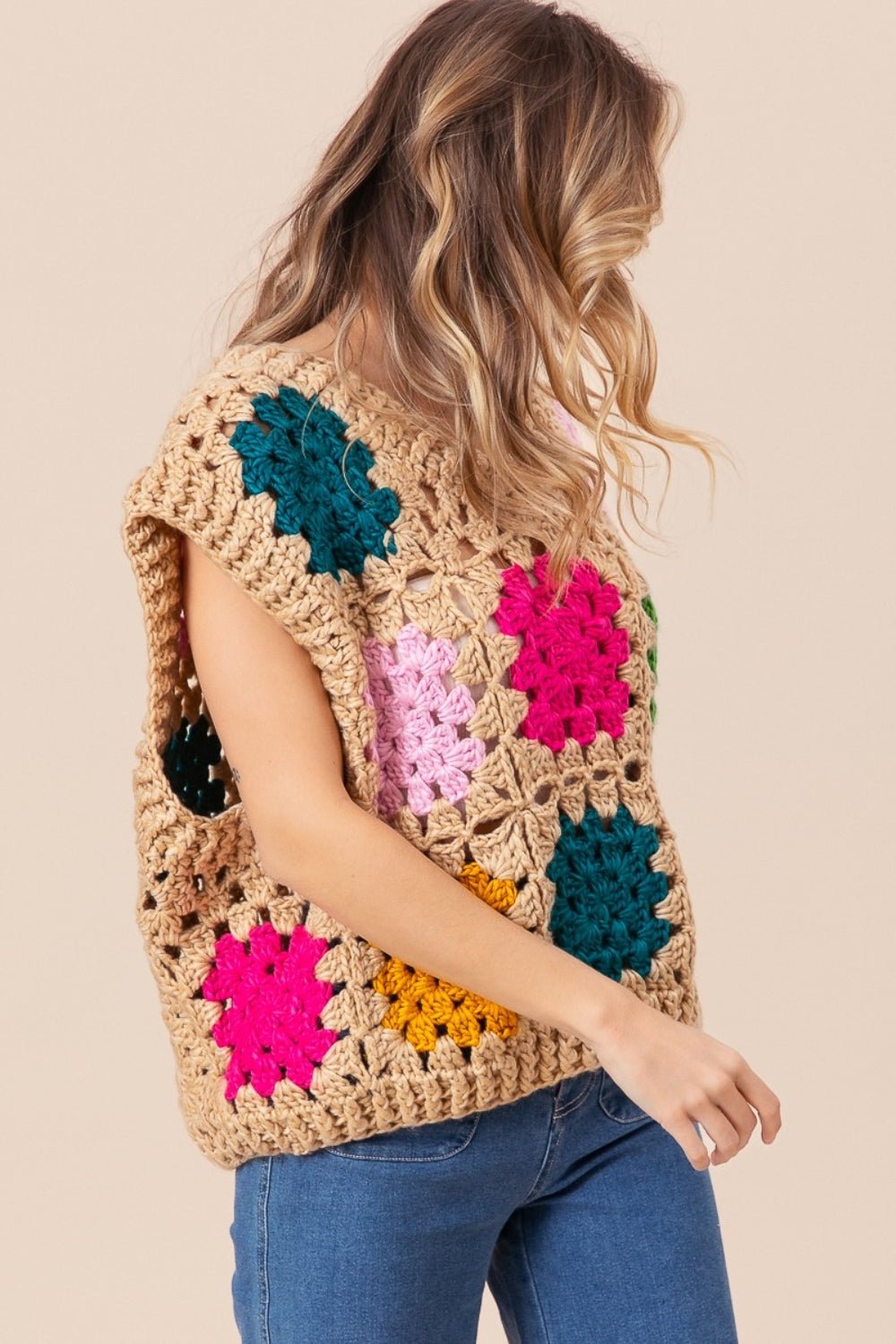 BiBi Granny Square Openwork Sweater Vest - Admiresty