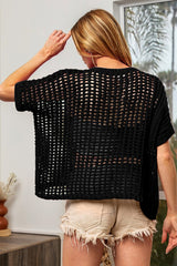 BiBi Hollowed Out Short Sleeve Knit Cover Up - Admiresty