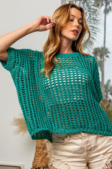 BiBi Hollowed Out Short Sleeve Knit Cover Up - Admiresty