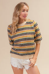 BiBi Multi Color Half Sleeve Sweater - Admiresty