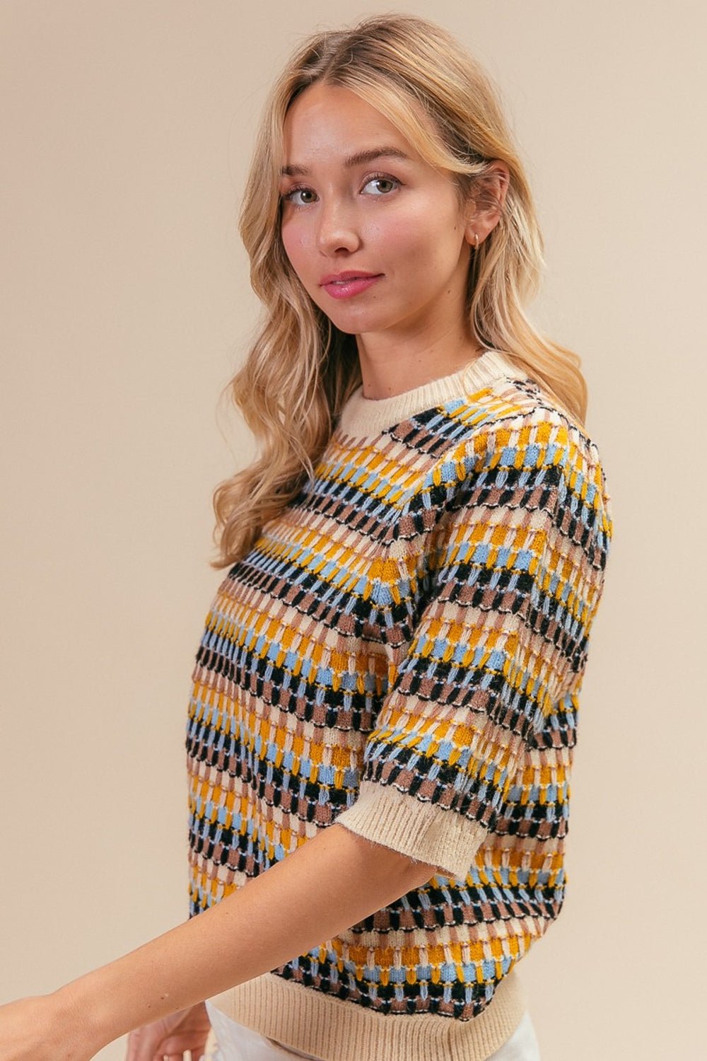 BiBi Multi Color Half Sleeve Sweater - Admiresty