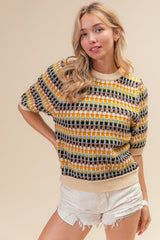 BiBi Multi Color Half Sleeve Sweater - Admiresty