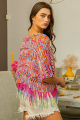 BiBi Openwork Fringed Knit Cover Up - Admiresty