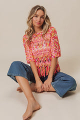 BiBi Openwork Fringed Knit Cover Up - Admiresty