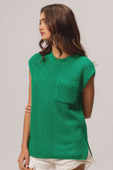 BiBi Patch Pocket Cap Sleeve Sweater Top - Admiresty