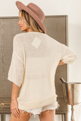 BiBi Popcorn Texture Star Pattern Lightweight Sweater - Admiresty