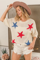 BiBi Popcorn Texture Star Pattern Lightweight Sweater - Admiresty