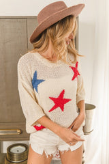 BiBi Popcorn Texture Star Pattern Lightweight Sweater - Admiresty