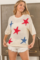 BiBi Popcorn Texture Star Pattern Lightweight Sweater - Admiresty