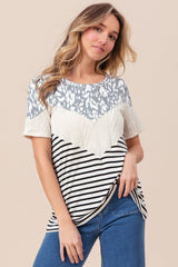 BiBi Printed Color Block Short Sleeve T-Shirt - Admiresty