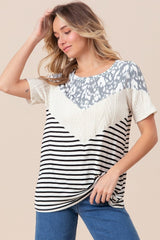 BiBi Printed Color Block Short Sleeve T-Shirt - Admiresty