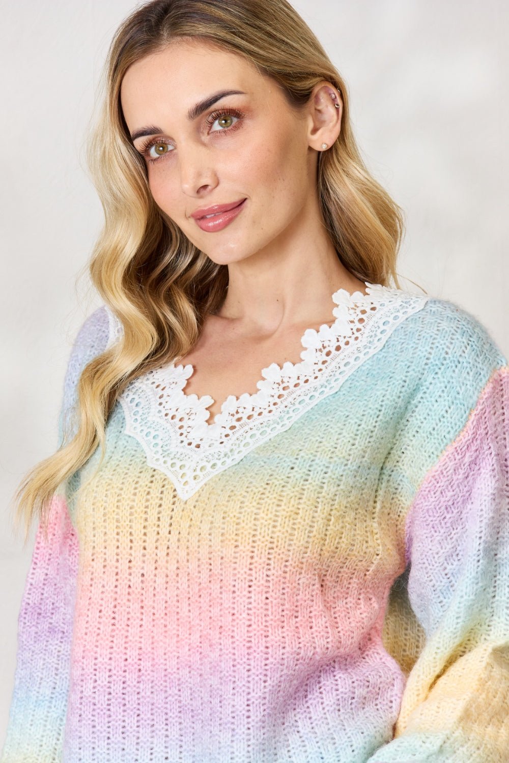 BiBi Rainbow Gradient Crochet Deetail Sweater - Admiresty