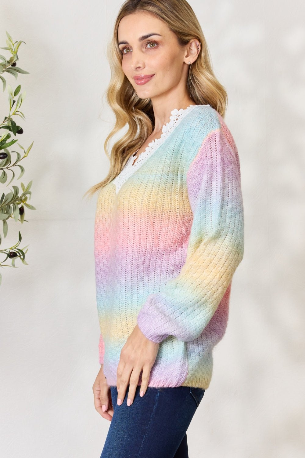 BiBi Rainbow Gradient Crochet Deetail Sweater - Admiresty