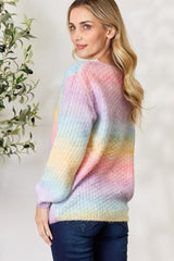 BiBi Rainbow Gradient Crochet Deetail Sweater - Admiresty