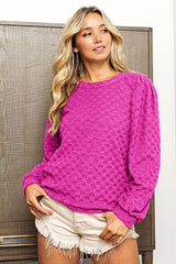 BiBi Round Neck Brushed Checker Top - Admiresty